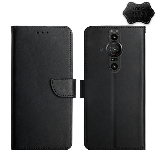 For Sony Xperia Pro-I Genuine Leather Fingerprint-proof Flip Phone Case(Black) - Sony Cases by buy2fix | Online Shopping UK | buy2fix
