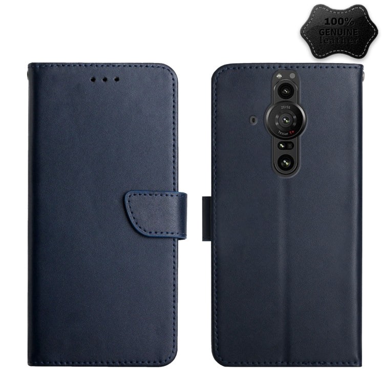 For Sony Xperia Pro-I Genuine Leather Fingerprint-proof Flip Phone Case(Blue) - Sony Cases by buy2fix | Online Shopping UK | buy2fix