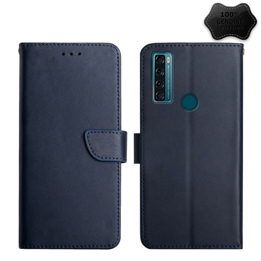 For TCL 20 SE Genuine Leather Fingerprint-proof Flip Phone Case(Blue)