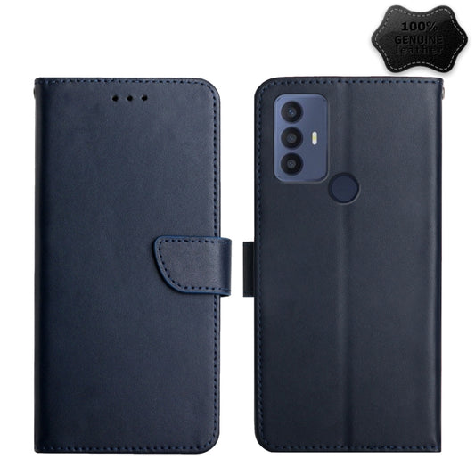 For TCL 30 SE Genuine Leather Fingerprint-proof Flip Phone Case(Blue) - TCL by buy2fix | Online Shopping UK | buy2fix