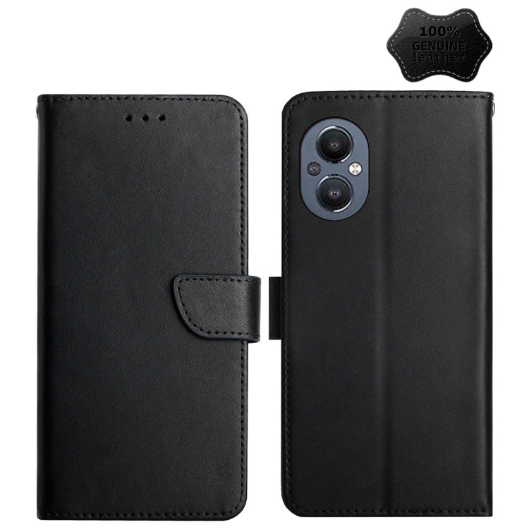 For OnePlus Nord N20 5G Genuine Leather Fingerprint-proof Horizontal Flip Phone Case(Black) - OnePlus Cases by buy2fix | Online Shopping UK | buy2fix