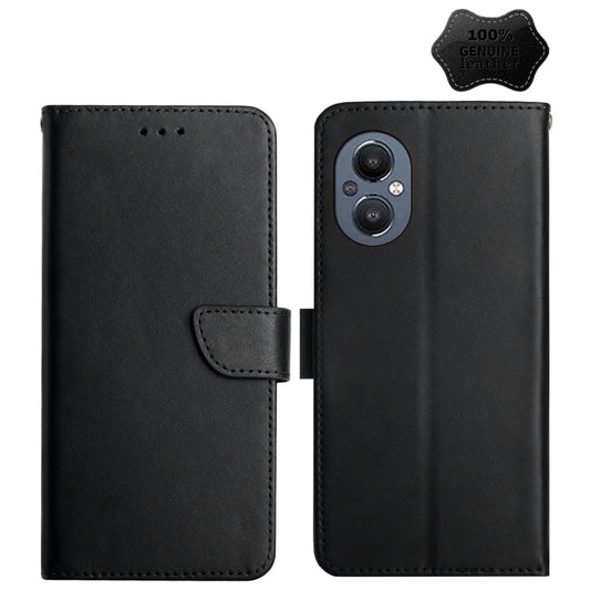 For OnePlus Nord N20 5G Genuine Leather Fingerprint-proof Horizontal Flip Phone Case(Black) - OnePlus Cases by buy2fix | Online Shopping UK | buy2fix