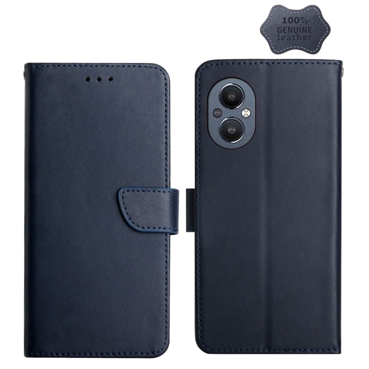 For OnePlus Nord N20 5G Genuine Leather Fingerprint-proof Horizontal Flip Phone Case(Blue) - OnePlus Cases by buy2fix | Online Shopping UK | buy2fix