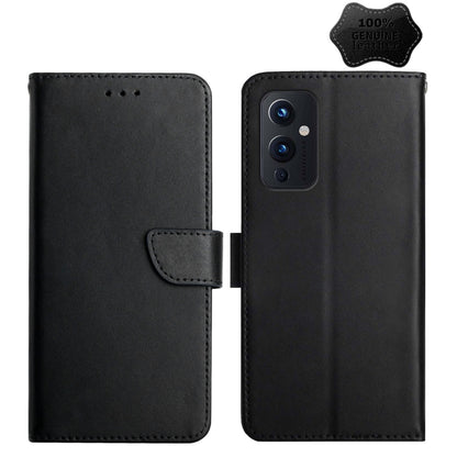 For OnePlus 9 Genuine Leather Fingerprint-proof Horizontal Flip Phone Case(Black) - OnePlus Cases by buy2fix | Online Shopping UK | buy2fix