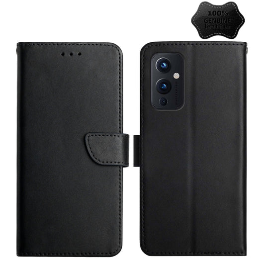 For OnePlus 9 Genuine Leather Fingerprint-proof Horizontal Flip Phone Case(Black) - OnePlus Cases by buy2fix | Online Shopping UK | buy2fix