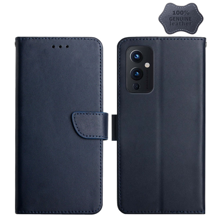 For OnePlus 9 Genuine Leather Fingerprint-proof Horizontal Flip Phone Case(Blue) - OnePlus Cases by buy2fix | Online Shopping UK | buy2fix