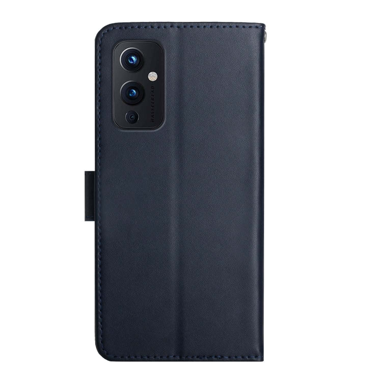 For OnePlus 9 Genuine Leather Fingerprint-proof Horizontal Flip Phone Case(Blue) - OnePlus Cases by buy2fix | Online Shopping UK | buy2fix