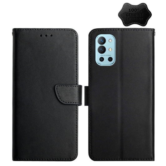 For OnePlus 9R Genuine Leather Fingerprint-proof Horizontal Flip Phone Case(Black) - OnePlus Cases by buy2fix | Online Shopping UK | buy2fix