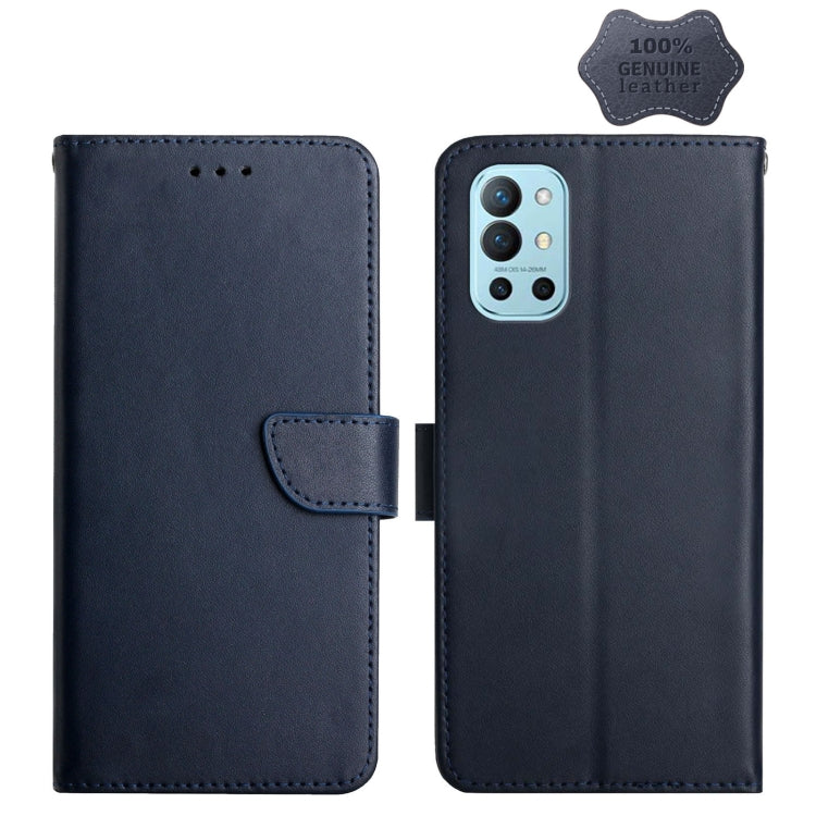 For OnePlus 9R Genuine Leather Fingerprint-proof Horizontal Flip Phone Case(Blue) - OnePlus Cases by buy2fix | Online Shopping UK | buy2fix