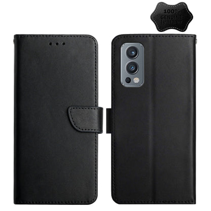 For OnePlus Nord 2 5G Genuine Leather Fingerprint-proof Horizontal Flip Phone Case(Black) - OnePlus Cases by buy2fix | Online Shopping UK | buy2fix