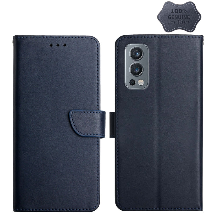For OnePlus Nord 2 5G Genuine Leather Fingerprint-proof Horizontal Flip Phone Case(Blue) - OnePlus Cases by buy2fix | Online Shopping UK | buy2fix