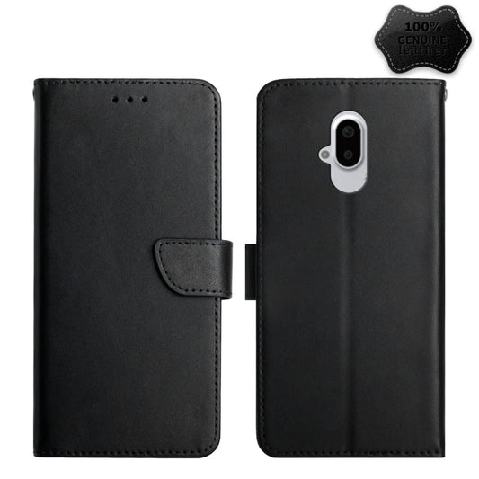 For Fujitsu Arrows F-52B Genuine Leather Fingerprint-proof Flip Phone Case(Black) - More Brand by buy2fix | Online Shopping UK | buy2fix