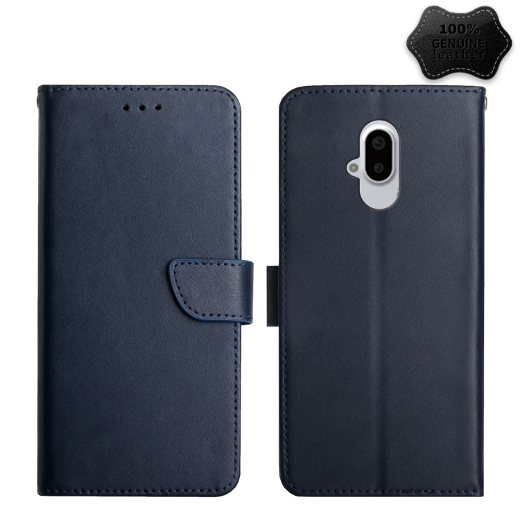 For Fujitsu Arrows F-52B Genuine Leather Fingerprint-proof Flip Phone Case(Blue) - More Brand by buy2fix | Online Shopping UK | buy2fix