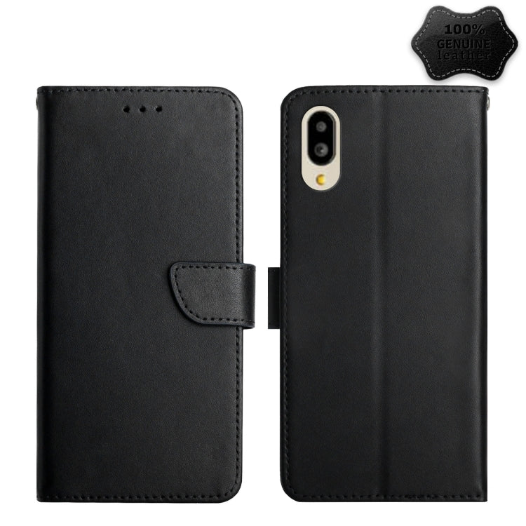 For Sharp Simple Sumaho 6 Genuine Leather Fingerprint-proof Flip Phone Case(Black) - More Brand by buy2fix | Online Shopping UK | buy2fix