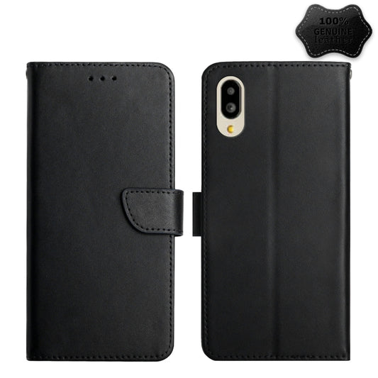 For Sharp Simple Sumaho 6 Genuine Leather Fingerprint-proof Flip Phone Case(Black) - More Brand by buy2fix | Online Shopping UK | buy2fix
