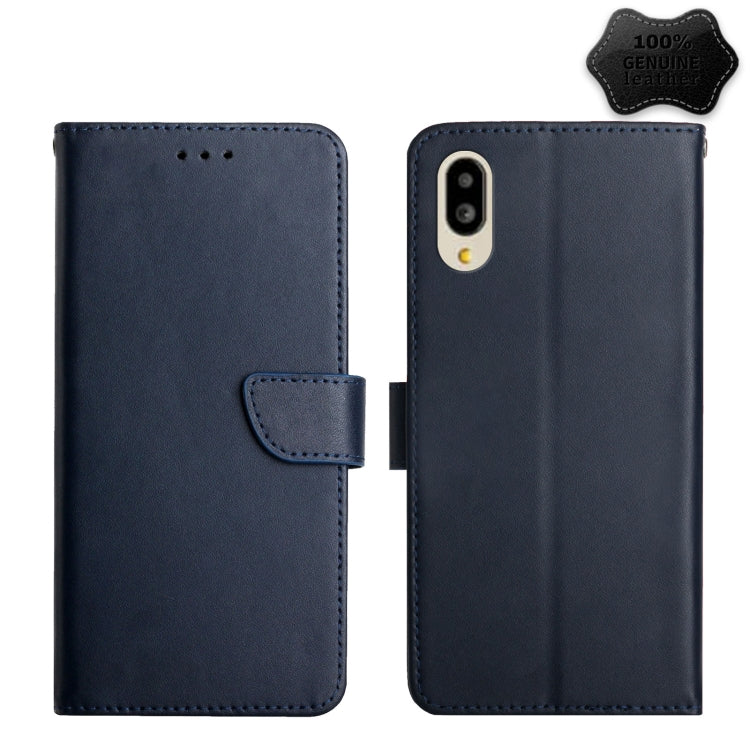 For Sharp Simple Sumaho 6 Genuine Leather Fingerprint-proof Flip Phone Case(Blue) - More Brand by buy2fix | Online Shopping UK | buy2fix