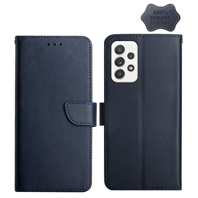 For Samsung Galaxy A73 5G Genuine Leather Fingerprint-proof Horizontal Flip Phone Case(Blue) - Galaxy Phone Cases by buy2fix | Online Shopping UK | buy2fix