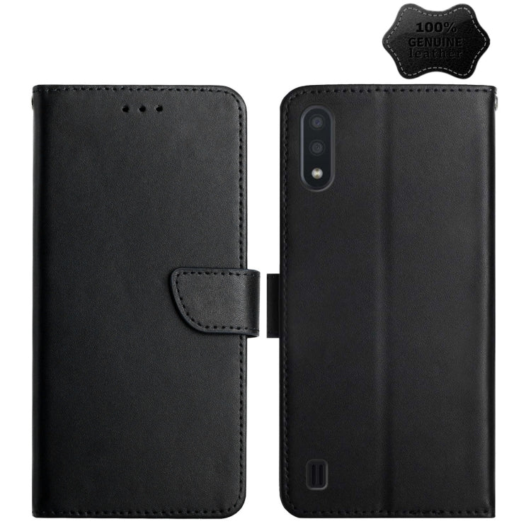For Samsung Galaxy A01 Genuine Leather Fingerprint-proof Horizontal Flip Phone Case(Black) - Galaxy Phone Cases by buy2fix | Online Shopping UK | buy2fix