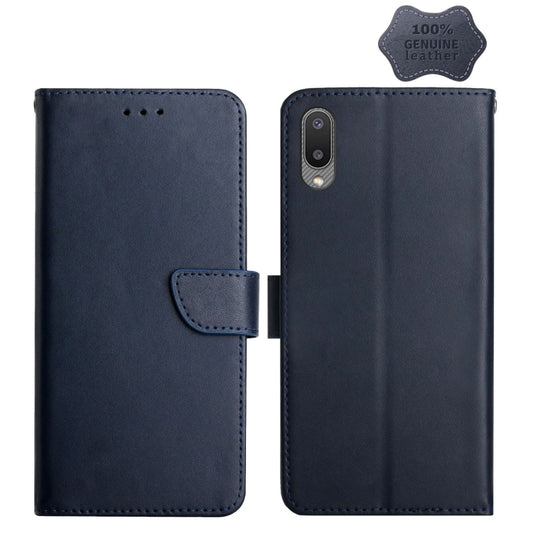 For Samsung Galaxy A02 Genuine Leather Fingerprint-proof Horizontal Flip Phone Case(Blue) - Galaxy Phone Cases by buy2fix | Online Shopping UK | buy2fix