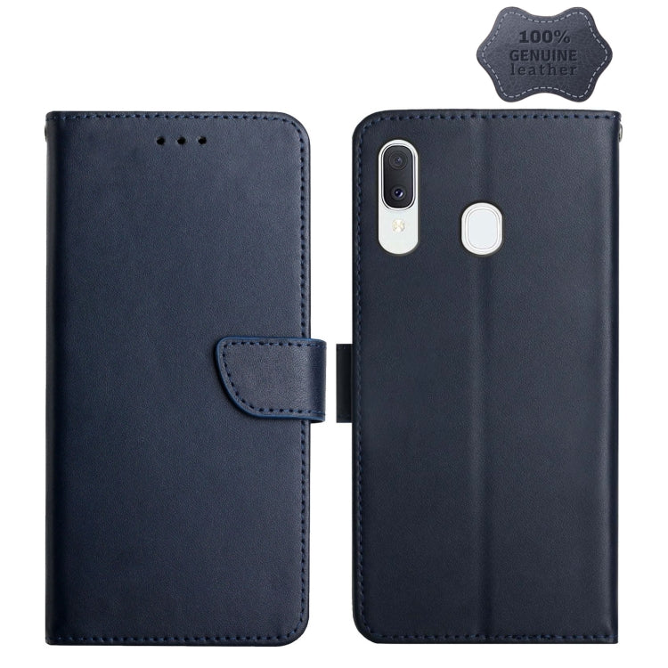 For Samsung Galaxy A20 / A30 Genuine Leather Fingerprint-proof Horizontal Flip Phone Case(Blue) - Galaxy Phone Cases by buy2fix | Online Shopping UK | buy2fix