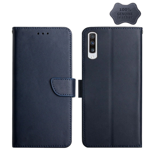 For Samsung Galaxy A70 Genuine Leather Fingerprint-proof Horizontal Flip Phone Case(Blue)