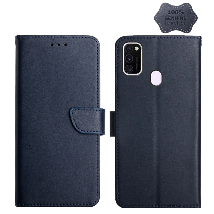 For Samsung Galaxy M21 / M30s Genuine Leather Fingerprint-proof Horizontal Flip Phone Case(Blue) - Galaxy Phone Cases by buy2fix | Online Shopping UK | buy2fix