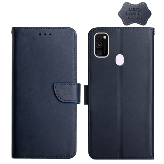 For Samsung Galaxy M21 / M30s Genuine Leather Fingerprint-proof Horizontal Flip Phone Case(Blue)