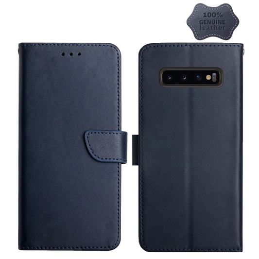 For Samsung Galaxy S10+ Genuine Leather Fingerprint-proof Horizontal Flip Phone Case(Blue) - Galaxy Phone Cases by buy2fix | Online Shopping UK | buy2fix