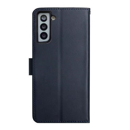 For Samsung Galaxy S21 FE 5G Genuine Leather Fingerprint-proof Horizontal Flip Phone Case(Blue) - Galaxy Phone Cases by buy2fix | Online Shopping UK | buy2fix