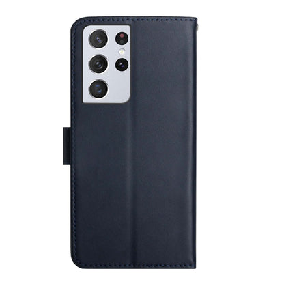 For Samsung Galaxy S21 Ultra 5G Genuine Leather Fingerprint-proof Horizontal Flip Phone Case(Blue) - Galaxy S21 Ultra 5G Cases by buy2fix | Online Shopping UK | buy2fix