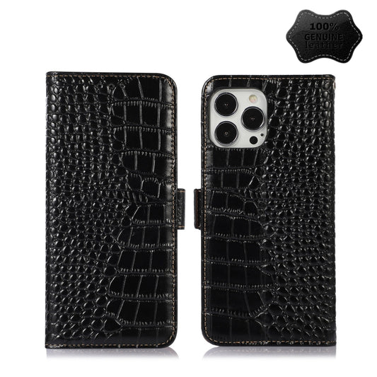 For iPhone 13 Pro Crocodile Top Layer Cowhide Leather Phone Case (Black) - iPhone 13 Pro Cases by buy2fix | Online Shopping UK | buy2fix