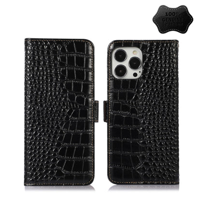 For iPhone 13 Pro Max Crocodile Top Layer Cowhide Leather Phone Case (Black) - iPhone 13 Pro Max Cases by buy2fix | Online Shopping UK | buy2fix