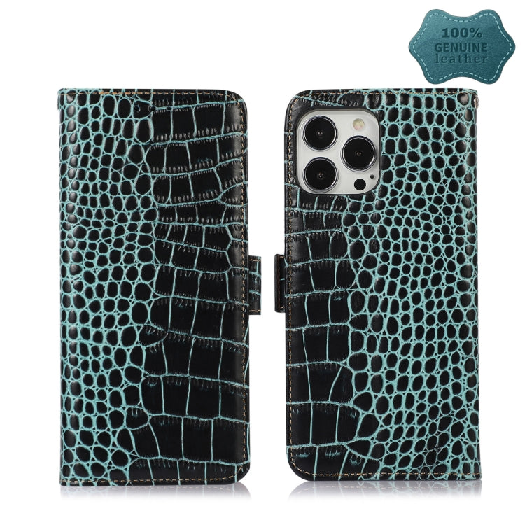 For iPhone 13 Pro Max Crocodile Top Layer Cowhide Leather Phone Case (Green) - iPhone 13 Pro Max Cases by buy2fix | Online Shopping UK | buy2fix