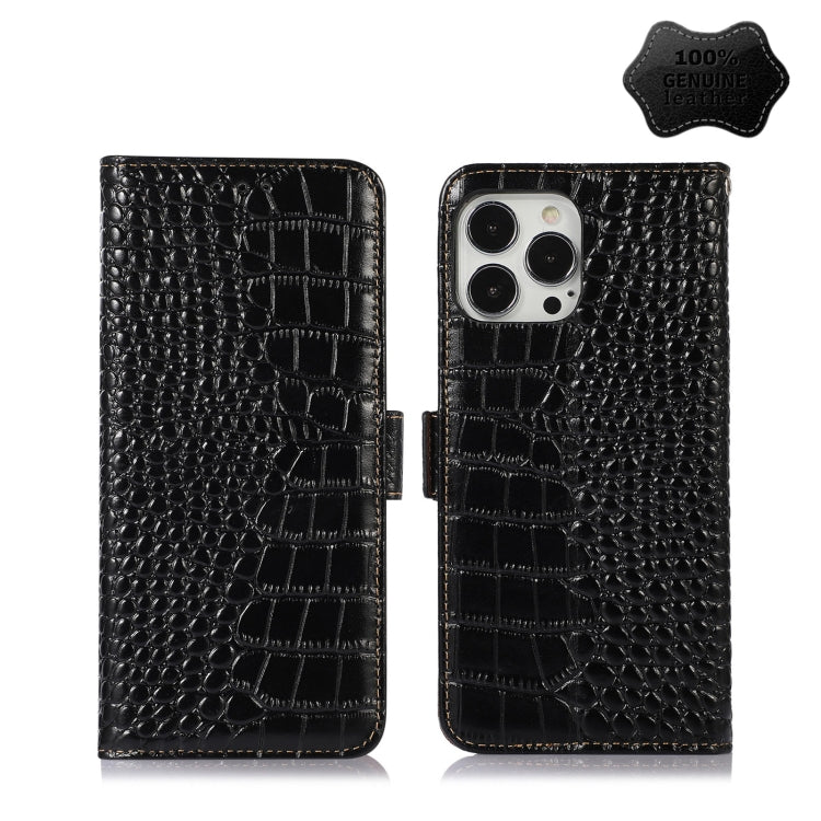 For iPhone 12 Pro Max Crocodile Top Layer Cowhide Leather Phone Case(Black) - iPhone 12 Pro Max Cases by buy2fix | Online Shopping UK | buy2fix