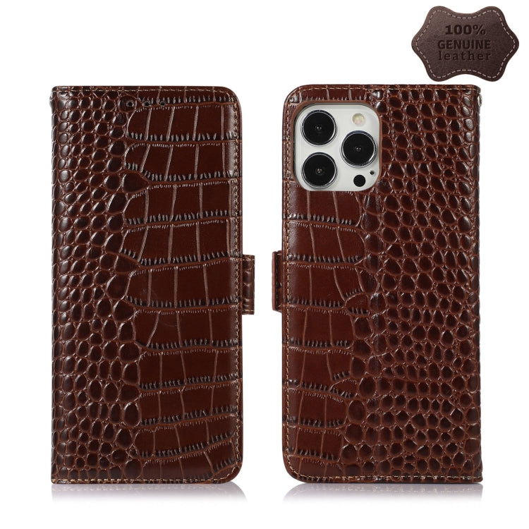 For iPhone 12 Pro Max Crocodile Top Layer Cowhide Leather Phone Case(Brown) - iPhone 12 Pro Max Cases by buy2fix | Online Shopping UK | buy2fix