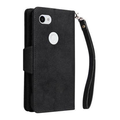 For Google Pixel 3A XL Rivet Buckle 9 Cards Three Fold Leather Phone Case(Black) - Google Cases by buy2fix | Online Shopping UK | buy2fix