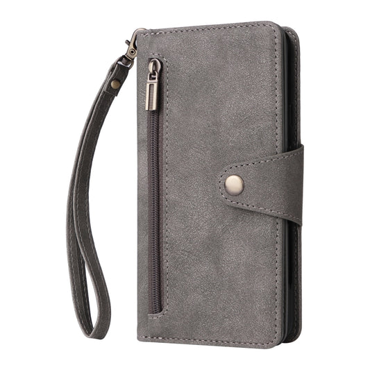 For Google Pixel 3A XL Rivet Buckle 9 Cards Three Fold Leather Phone Case(Grey) by buy2fix