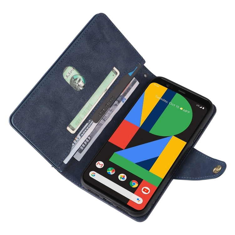 For Google Pixel 4 Rivet Buckle 9 Cards Three Fold Leather Phone Case(Blue) - Google Cases by buy2fix | Online Shopping UK | buy2fix