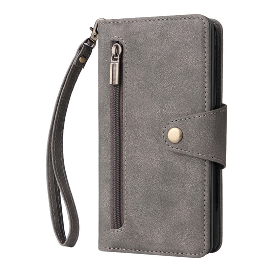 For Google Pixel 4A 4G Rivet Buckle 9 Cards Three Fold Leather Phone Case(Grey) by buy2fix