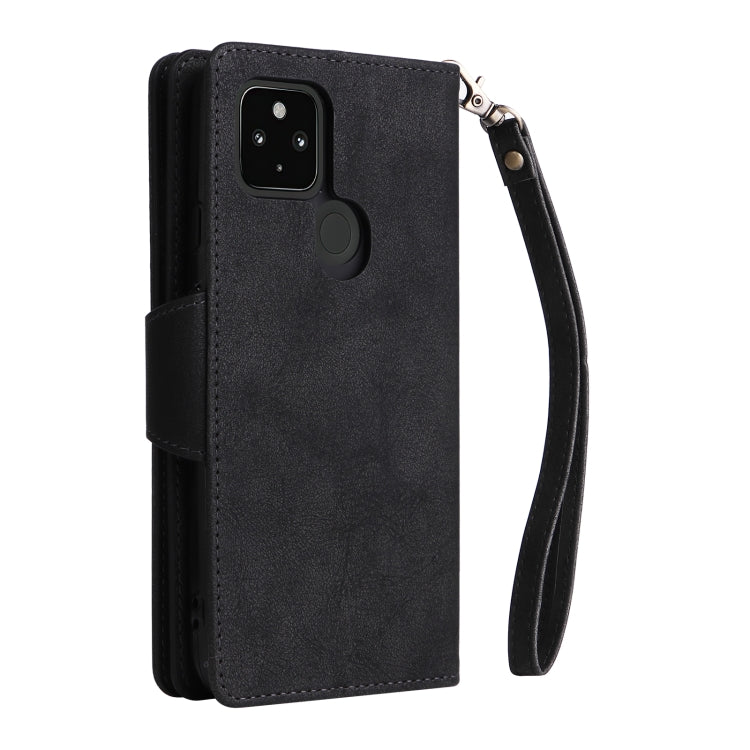 For Google Pixel 4A 5G Rivet Buckle 9 Cards Three Fold Leather Phone Case(Black) by buy2fix