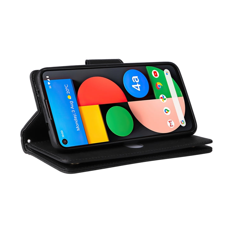 For Google Pixel 4A 5G Rivet Buckle 9 Cards Three Fold Leather Phone Case(Black) by buy2fix