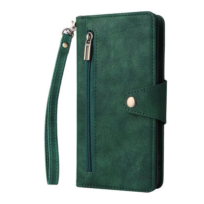 For Google Pixel 4A 5G Rivet Buckle 9 Cards Three Fold Leather Phone Case(Green) - Google Cases by buy2fix | Online Shopping UK | buy2fix