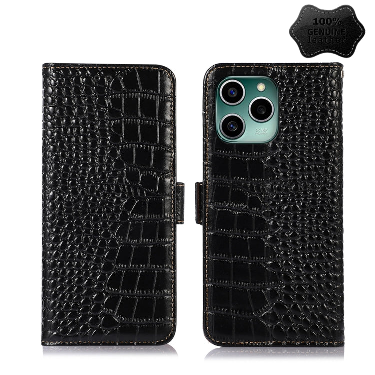 For Honor 60 SE Crocodile Top Layer Cowhide Leather Phone Case(Black) - Honor Cases by buy2fix | Online Shopping UK | buy2fix
