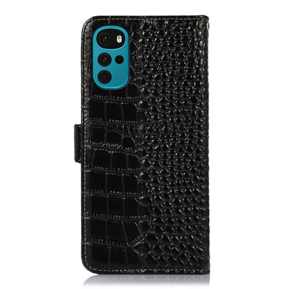 For Motorola Moto G22 Crocodile Top Layer Cowhide Leather Phone Case(Black) - Motorola Cases by buy2fix | Online Shopping UK | buy2fix