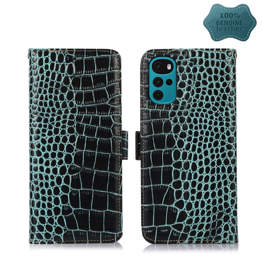 For Motorola Moto G22 Crocodile Top Layer Cowhide Leather Phone Case(Green) - Motorola Cases by buy2fix | Online Shopping UK | buy2fix