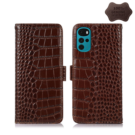 For Motorola Moto G22 Crocodile Top Layer Cowhide Leather Phone Case(Brown) - Motorola Cases by buy2fix | Online Shopping UK | buy2fix