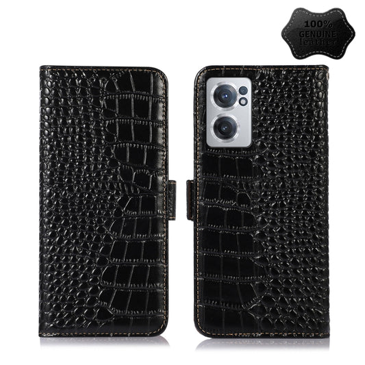 For OnePlus Nord CE 2 5G Crocodile Top Layer Cowhide Leather Phone Case(Black) - OnePlus Cases by buy2fix | Online Shopping UK | buy2fix