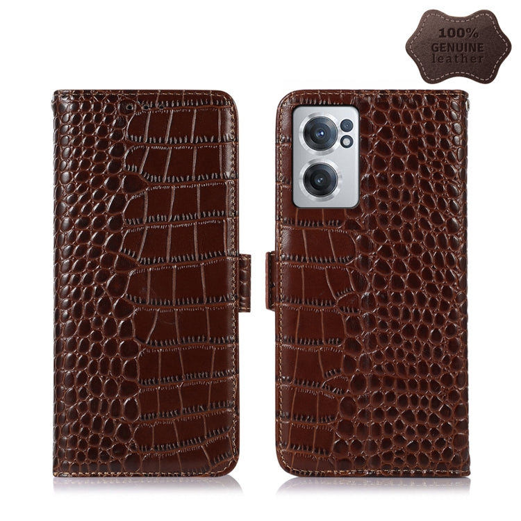 For OnePlus Nord CE 2 5G Crocodile Top Layer Cowhide Leather Phone Case(Brown) - OnePlus Cases by buy2fix | Online Shopping UK | buy2fix