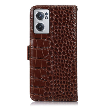 For OnePlus Nord CE 2 5G Crocodile Top Layer Cowhide Leather Phone Case(Brown) - OnePlus Cases by buy2fix | Online Shopping UK | buy2fix