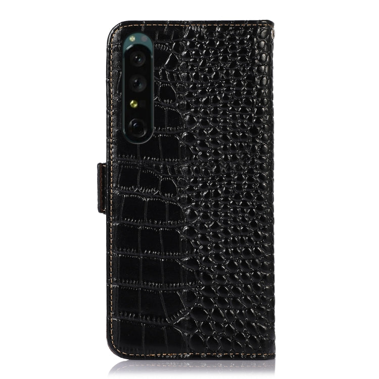 For Sony Xperia 1 IV Crocodile Top Layer Cowhide Leather Phone Case(Black) - Sony Cases by buy2fix | Online Shopping UK | buy2fix